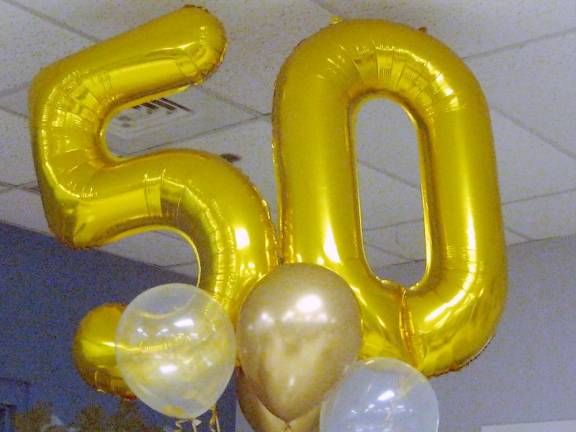 Balloons decorate the Vernon Senior Center’s main room during the Vernon Township Woman’s Club 50th anniversary.