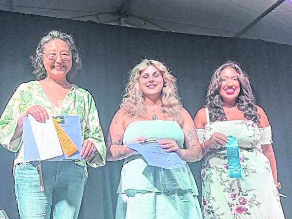 <b>From left, Adult Division 1st place winner, Kelcie Rivera of Hamburg, 2nd place, Angelina Valente of Franklin and 3rd place, Dianne Kollar of Sparta.</b>