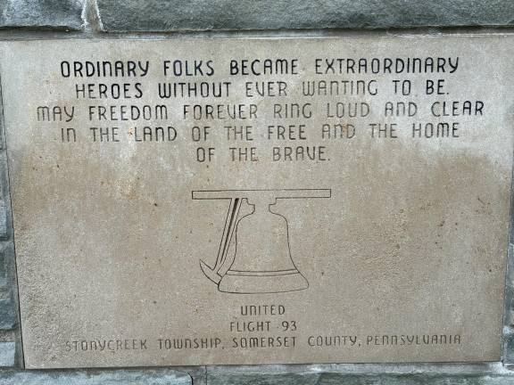 One of the inscriptions on the 9/11 memorial in Pike County, Pa. Photo by Becca Tucker.