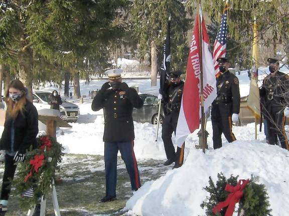 Sussex County Sheriff’s Department represent the Honor Guard during the Wreaths across America ceremony (Photo by Janet Redyke)