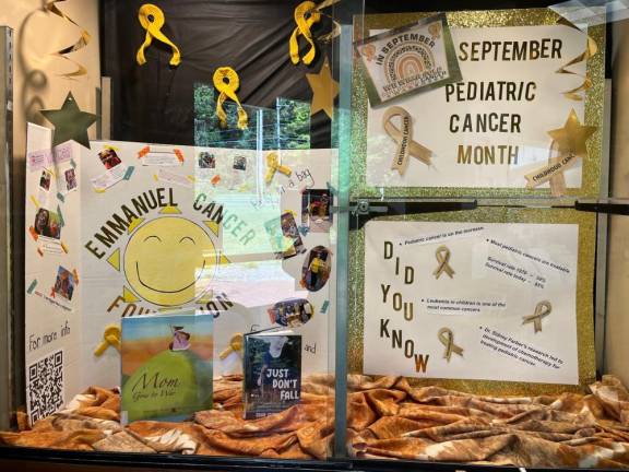 The Vernon Township Woman’s Club created a display about pediatric cancer and the Emmanuel Cancer Foundation for a showcase at the Dorothy Henry Library in Vernon.