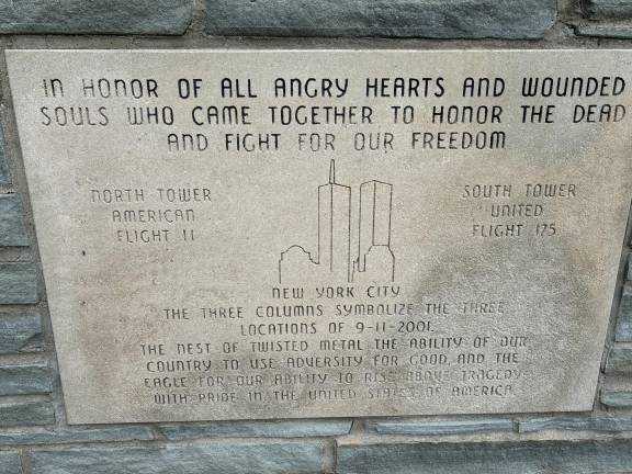 One of the inscriptions on the 9/11 memorial in Pike County, Pa. Photo by Becca Tucker.