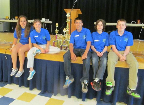 Members of the first place team from Hardyston: Katie Bertoa, Molly Cheevers, Jeff Dekmar, Richard Hamler and Clint Roe.
