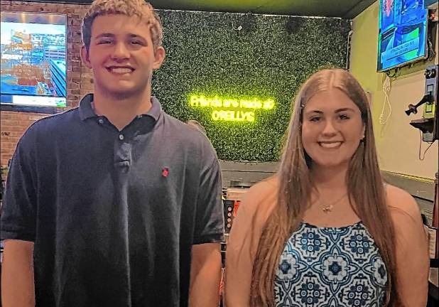 <b>Aaron Stone and Carly Trovato receive scholarships from the Sussex County Young Republicans. (Photo provided)</b>
