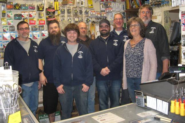 The McAfee Hardware staff is always smiling and ready to assist customers. From left are Jay Morrocco, Joe Sedlock, Eric Block, Bucky Ross, Roy Myers, Ken Miebach and Ron and Barbara Williams.