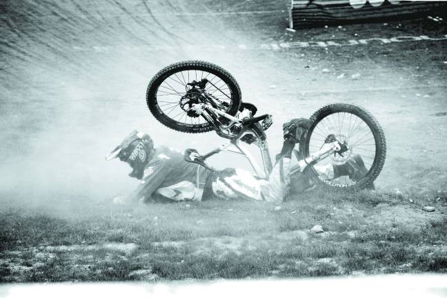 Brendon Schweitzer of Rego Park, NY, crashed just short of the finish line.