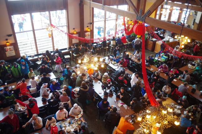 The main dining area at the Red Tail Lodge was very busy last Sunday during the prelude to the Super Bowl.
