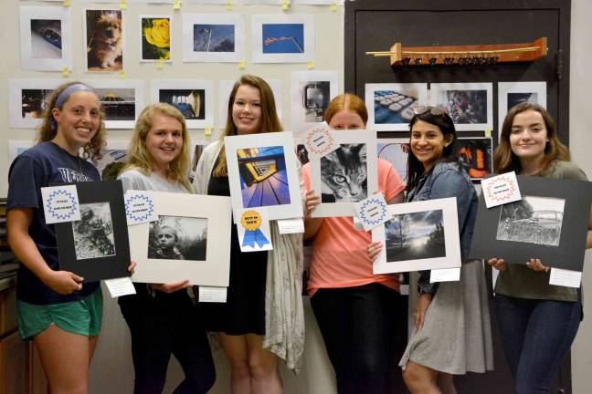 Once again, Vernon Township High School photo students won awards in the Earthfest photo contest held at Heaven Hill Farms last month. From left, Haley DeBonta, Destiny Wynne, Francesca McCarter, Christina Bird, Iris Rivera, and Rachel Renna pose with their work. Not shown are: Cody Williams, Hailee Mayer, and Abby Dayon. All are students of Mrs. Terry Sabia.
