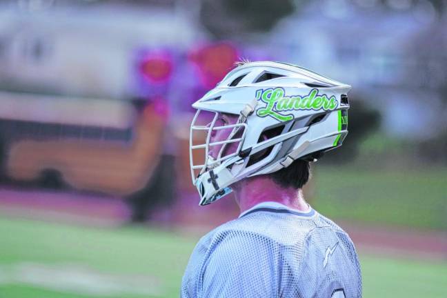The Sussex County Community College lacrosse team's 'Landers logo on the helmet is short for Skylanders.
