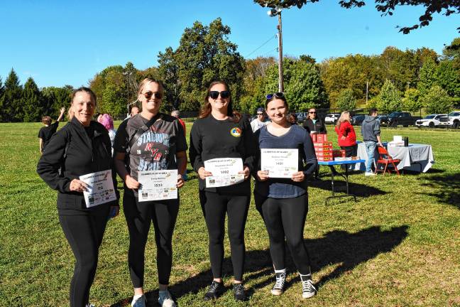 <b>Andrea Wehrenberg of Hampton Township, Emily Romeo of Hardyston, and Stephanie and Madison House of Sandyston walk in memory of Shannon Thonus, who died of cancer in July.</b>