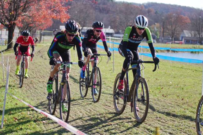 Cyclists move along a section of the race course.