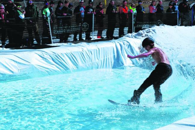 The annual Pond Skim was Sunday, March 17 at Mountain Creek in Vernon. It marked the end of the ski season at the resort. (Photo by Maria Kovic)