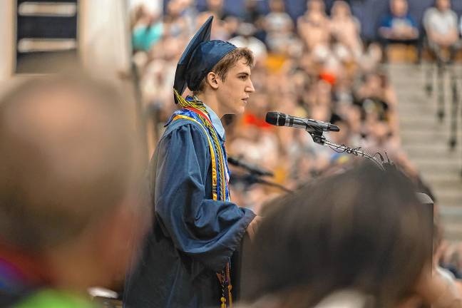 <b>Salutatorian James Bergacs speaks during the ceremony.</b>