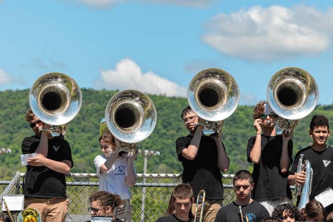 <b>Vernon Township High School band members prepare to play at the ceremony.</b>