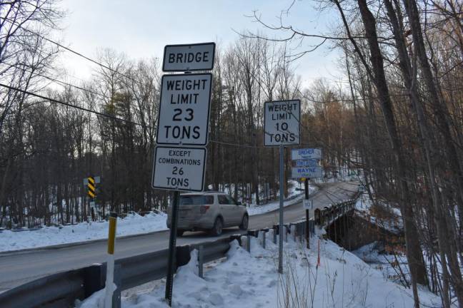The bridge with the worst rating in the county is a 67-foot concrete span that straddles Pike and Wayne counties over the Wallenpaupack Creek. Built in 1955, its rating fell to poor in 2017 and is now “critical.” (Photo by Becca Tucker)