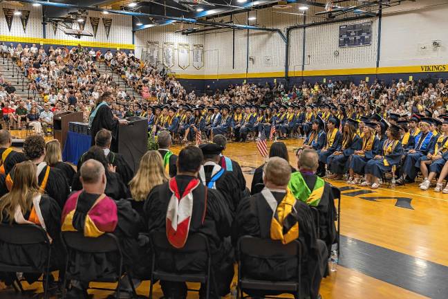 <b>Assistant Principal Nicholas Demsak addresses the graduating class. </b>