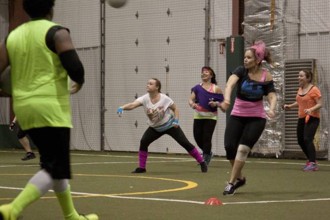 Members of the Zumba Mamas, who won Best Team Uniform, during play.