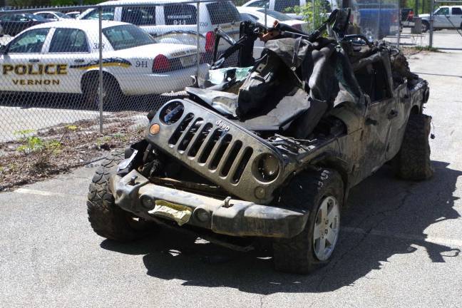 Photos by Chris Wyman This 2007 Jeep Wrangler, driven by Vernon resident Michael Fertitta, rolled 15-20 times down an embankment at Mountain Creek last Saturday.