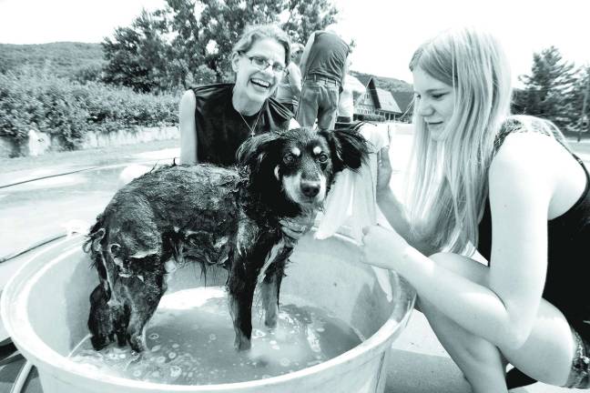 “Bess” is a mixed breed “Heinz 57” belonging to Laurel Corsini of Highland Lakes. Here she gets a bath at the hands of DOGS volunteers Kerri Yezuita and Jessica Crozier.
