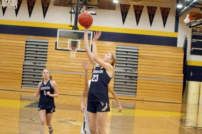 Vernon's Grace Dobrzynski shoots in the second half of the game against Wallkill Valley on Feb. 10. The Vikings won, 62-49. Dobrzynski scored 18 points and grabbed six rebounds. (Photos by George Leroy Hunter)