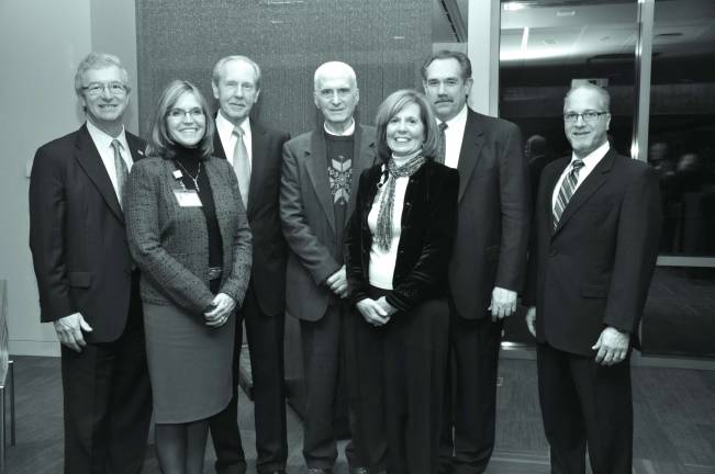 At Chilton Hospital Foundation&#x2019;s Capital Campaign kick-off event, pictured from left: Chairman and CEO of Wyndham Worldwide Stephen Holmes; President and CEO of Chilton Hospital Deborah K. Zastocki; Chilton Hospital Trustee Henry Driesse; Chairman of Chilton Hospital Radiation Oncology Department Dov Gorshein, MD; Director of Community Outreach and Interim Director of Chilton Hospital Foundation Joan Beloff; Chilton Hospital Foundation Board Chairman David Washburn; and Chilton Hospital Foundation Trustee Steven Domnitz, MD.
