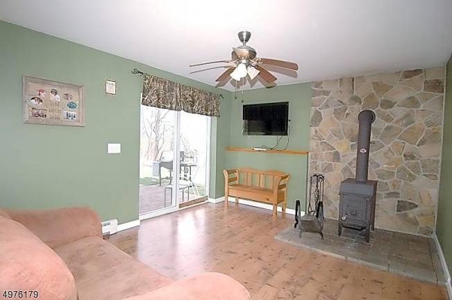 Wood-burning stove in the family room