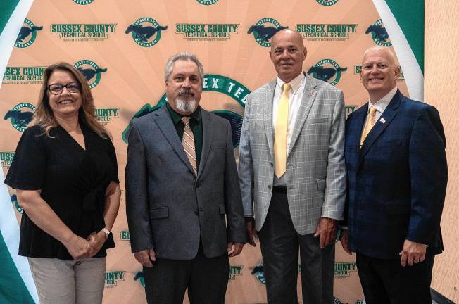 Sussex Tech school board members, from left, are Jennifer Buckalew, Robert Heiden and Christopher Cameron with Sussex County Commissioner Alan Henderson, second from right.