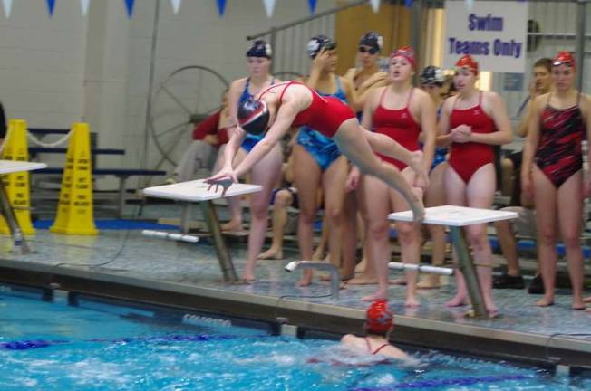 High Point Regional High School perform in the girls freestyle relay.