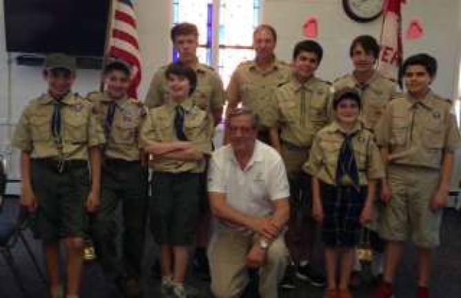 Boy Scout Troop 404 met with Vernon Mayor Victor Marotta on Tuesday, May 12. They discussed the government, constitutional rights and obligations.