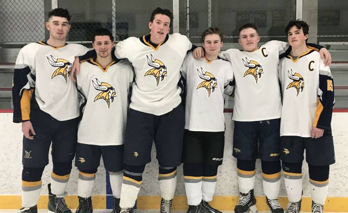 From left, Adam Driscoll, Mike Machovsky, JT Doyle, Peter Wattley, Shane Brennan and Jack Bokun celebrated Senior Night.