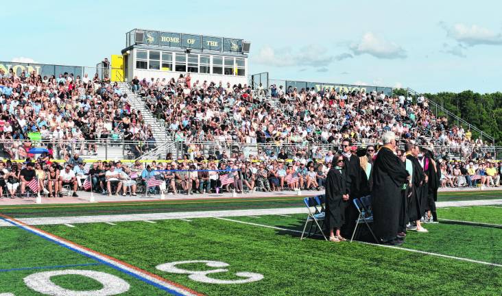 <b>The bleachers were filled with friends and families at Vernon Township High School High School.</b>