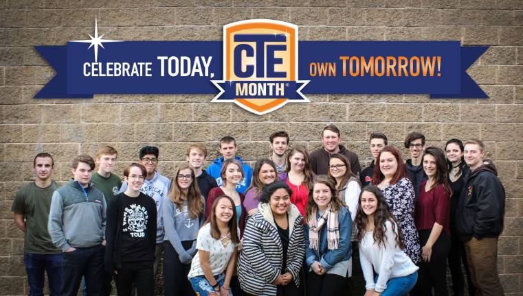 Bottom row from left to right: Mia Monell &#x2014; Commercial Baking; Vanessa Gomez &#x2014; Graphic Communications; Domenica Bevacqua &#x2014; Culinary Arts; Danielle Weiss &#x2014; Business Management &amp; Administration; Middle row from left to right: Brendan Wakefoose &#x2014; Carpentry; Erin Kidd &#x2014; Architectural Technology; Madeline Kelleher &#x2014; Theatre Arts; Nikki Swiderski &#x2014; Commercial Art; Brianne Giuliano &#x2014; Allied Health; Danielle VanLuvender &#x2014; Natural Resources &amp; Conservation; Tina Campanile &#x2014; Cosmetology; Shirley Hickey &#x2014; Culinary Arts; Trish Knapp &#x2014; Building Trades; Back row from left to right: Brandon Shevlin &#x2014; HVAC; Brian Demarest &#x2014; Welding; Alonso Perez &#x2014; Electronics Technology; Matt Collins &#x2014; Cinematography &amp; Film Video Production; Steven Cowell &#x2014; Vehicle Maintenance; Dristan Wilkens &#x2014; Electricity; Hunter Drew &#x2014; Transportation Technology; Vito Tarulli &#x2014; Law and Public Safety; Steven Brandon &#x2014; E-Commerce; Kat Choppy &#x2014; Engineering; Justin French &#x2014; Automotive