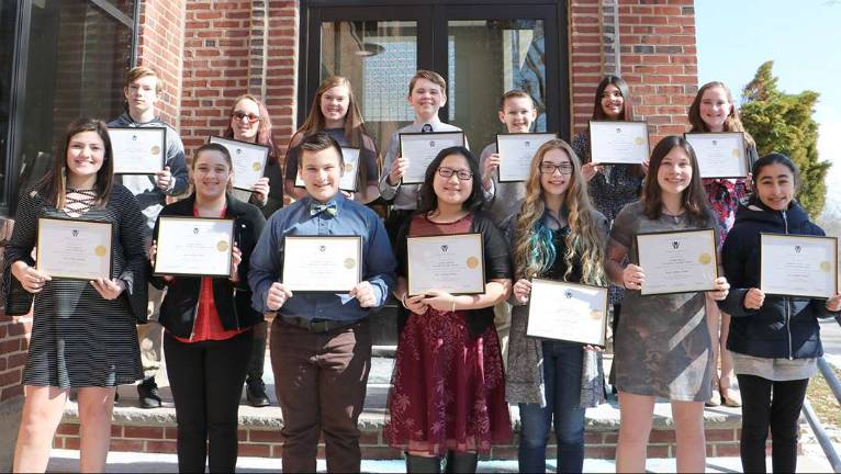 Front row, left to right: Carly Mayhood, Sophia Roberts, Kendrick Thiessen, Caroline Shikata, Samantha Masten and Danielle Berry. Back Row, left to right: Aiden Van Wingerden, Haylee Rossi, Keileen Trochez Tome, Joseph Mueller, Jake Ryan, Madisyn Rojas, and Hope Margarum.