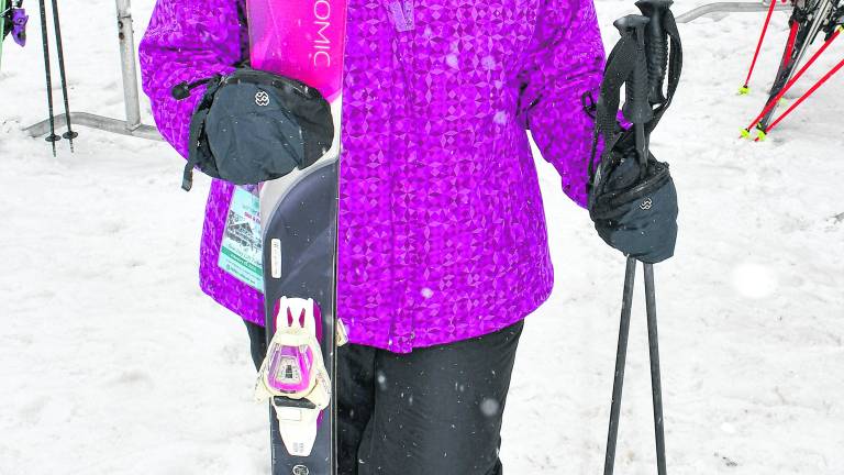 <b>Susan Zangara of West Milford is about to head onto the slopes.</b>
