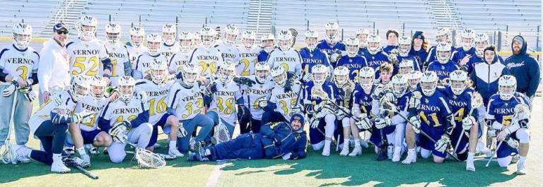 The Vernon Boys lacrosse team at its inter squad scrimmage on March 14, the last day they were together as a group. (Photo provided)