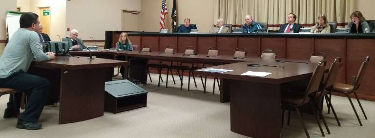 Photos by Leigh Tenore Vernon Township MUA Chairman Vincent Zinno, left, speaks during Monday's Vernon Township Council meeting.