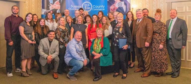 Winners at the Sussex County Chamber of Commerce 36th annual Toast to the Stars Awards luncheon pose for a group photo. (Photo provided)