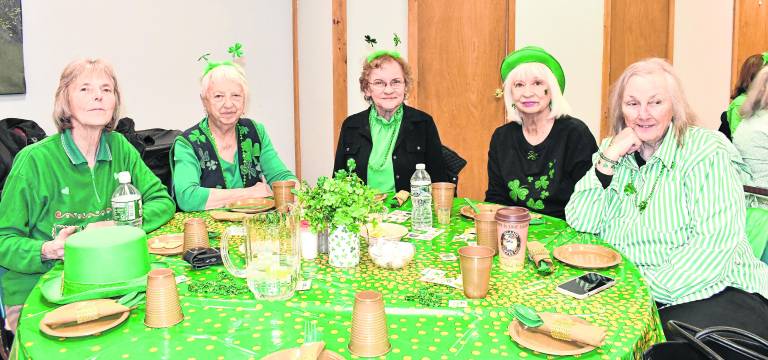 <b>Nancy Keller of Sussex, Phyllis McCann of Wantage, Gloria Loops of Hamburg, Elaine Brodmerkel of Vernon and Blessing DiMuzio of Vernon pose for a photo. </b>