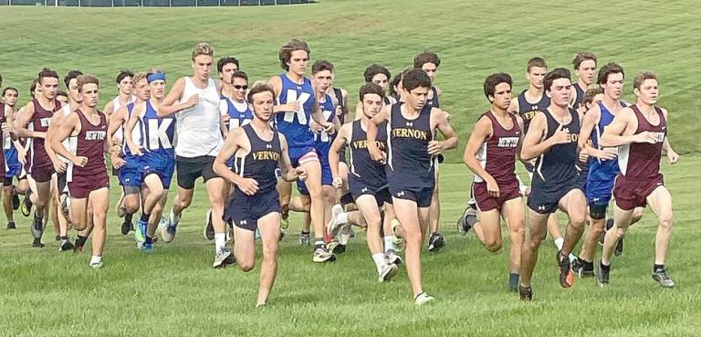 Newton and Kittatinny boys teams compete in a batch meet (Photo by Laurie Gordon)