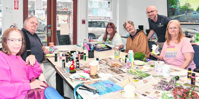 <b>Nancy Hillard of Wantage, Harold Pollard of Sussex, Sean Hyland from NORWESCAP, Kari Trudeau from Sussex Borough Community and Cultural Center, Peggy Falconer of Sussex and Bryan Mahon of Sussex pose for a photo.</b>