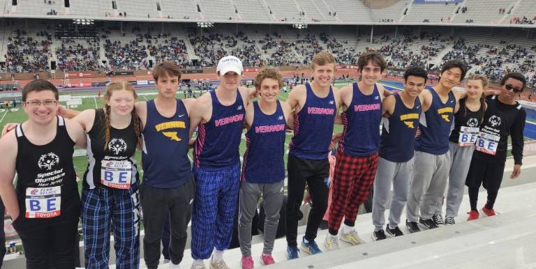 Three Vernon Township High School relay teams, including one of the Unified Teams, competed at the Penn Relays in Philadelphia late last month. (Photo provided)