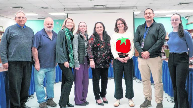 <b>The Vernon Township School District Board of Education, from left, Vice President John Kraus, Raymond Zimmerman, President Jennifer Pellet, Alice Nickalls, Stephanie Vecharello, Carolyn Ross, Charles Cimaglia and Sarah Petak.</b>