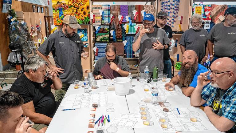 <b>Beer judging Saturday, Aug. 2. (Photo by Nancy Madacsi)</b>