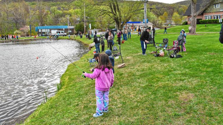 <b>Children take part in a Fishing Derby on Sunday, April 27 at the pond in front of the Vernon Fire Department. (Photos by Maria Kovic)</b>