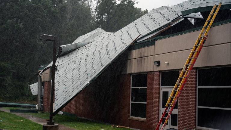 <b>A portion of the roof at the YMCA in Hardyston was damaged during Saturday’s Nor’easter.</b>