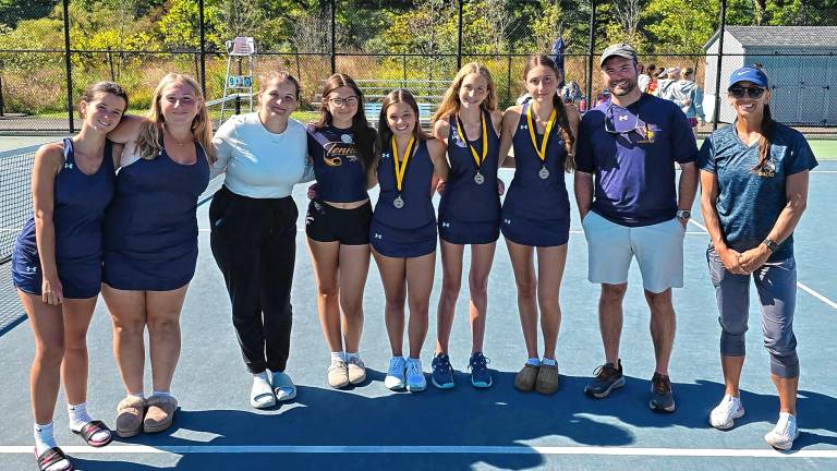 <b>The Vernon Township High School girls tennis team finishes third in the Hunterdon/Warren/Sussex Tournament, the highest finish in the program’s history. (Photos provided)</b>