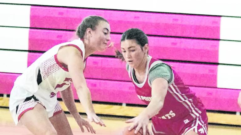 <b>High Point's Grace Elston dribbles the ball. Elston scored 5 points.</b>
