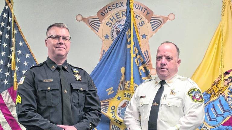 <b>Sussex County Sheriff Michael Strada stands with Kenneth Farber, recently promoted to Sergeant.</b>