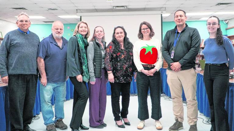<b>The Vernon Township School District Board of Education, from left, Vice President John Kraus, Raymond Zimmerman, President Jennifer Pellet, Alice Nickalls, Stephanie Vecharello, Carolyn Ross, Charles Cimaglia and Sarah Petak.</b>