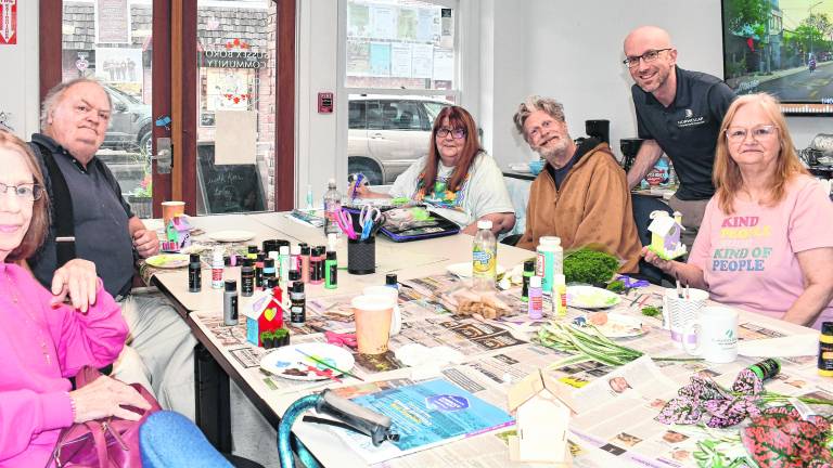 <b>Nancy Hillard of Wantage, Harold Pollard of Sussex, Sean Hyland from NORWESCAP, Kari Trudeau from Sussex Borough Community and Cultural Center, Peggy Falconer of Sussex and Bryan Mahon of Sussex pose for a photo.</b>